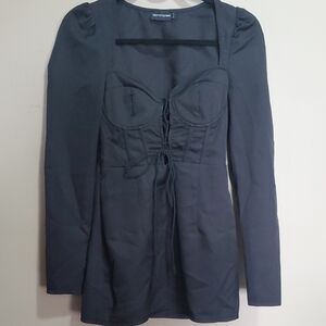 Pretty Little Thing Black Long Sleeve Corset Top Mini Dress Size 4